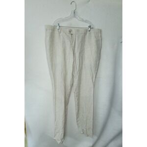 Vitali Men Linen Blend Dress Pants Natural 47W Straight Leg Lightweight Unhemmed
